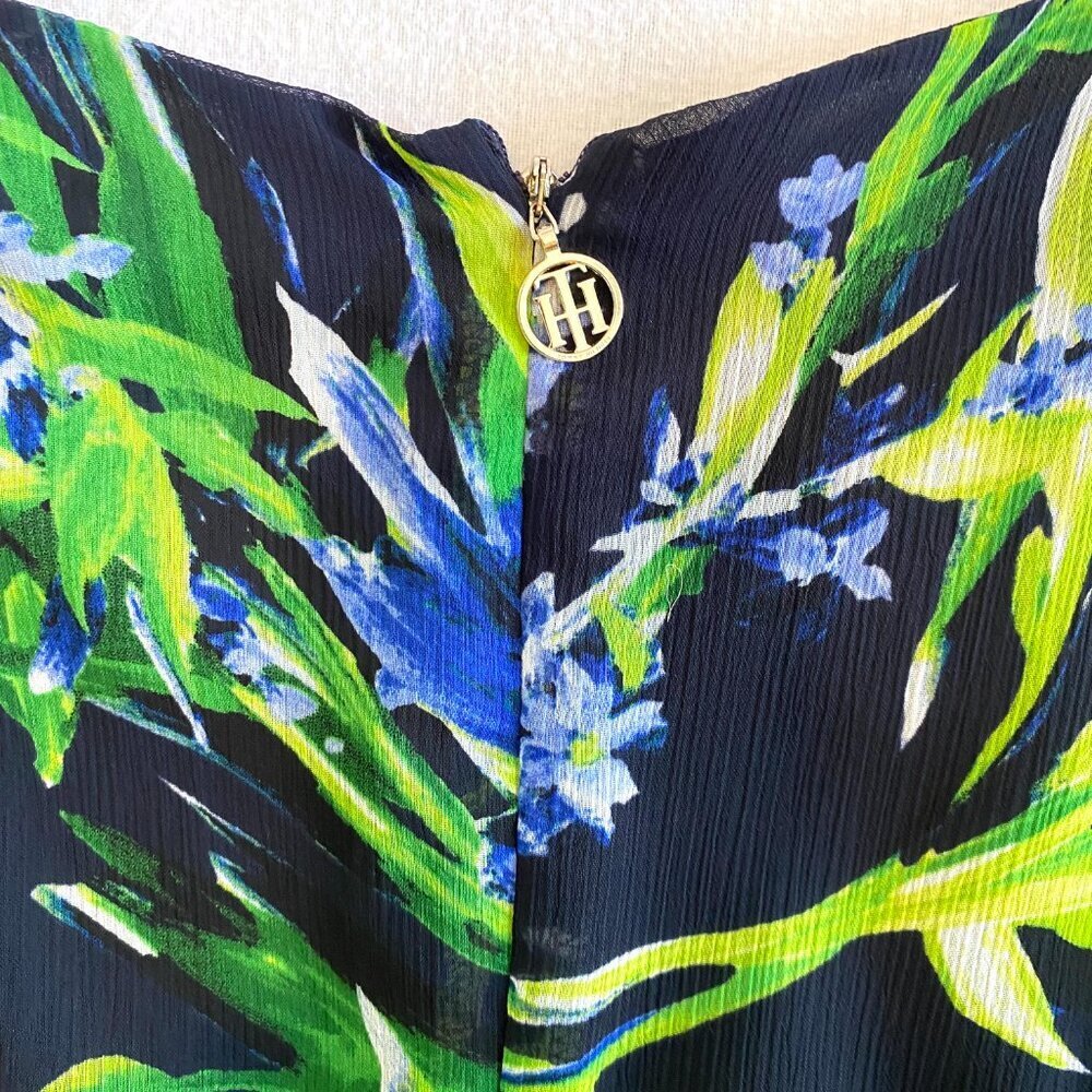 Tommy Hilfiger dress Women's 12 navy green floral high low ruffle feminine - Picture 12 of 14